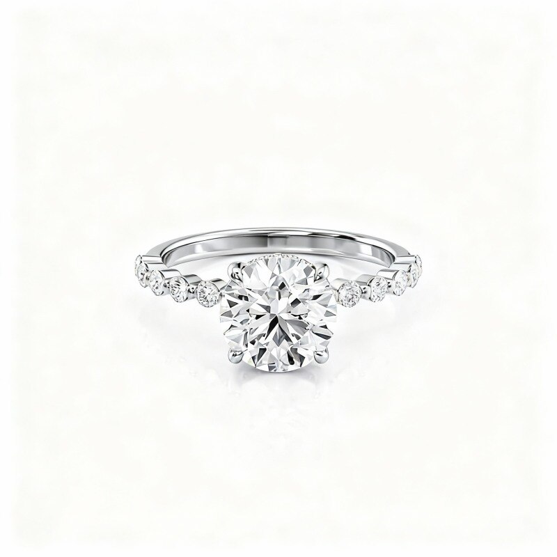 Platinum with White Gold Plated Round Cut Moissanite Ring-1