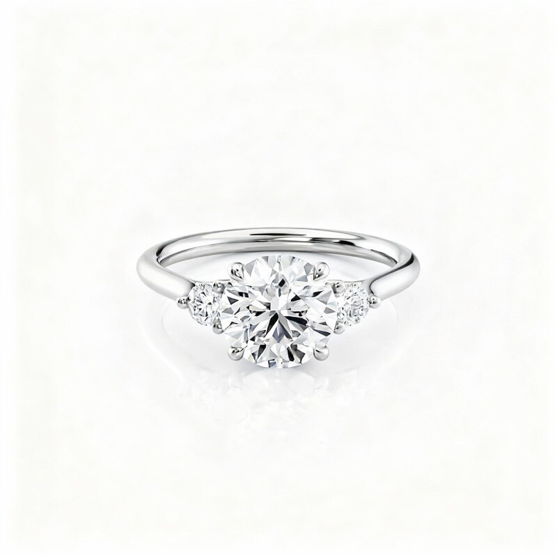 10K White Gold Round Cut Moissanite Ring-16
