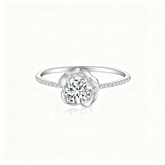 Anillo de oro blanco de 10 quilates con moissanita rosa de talla redonda
