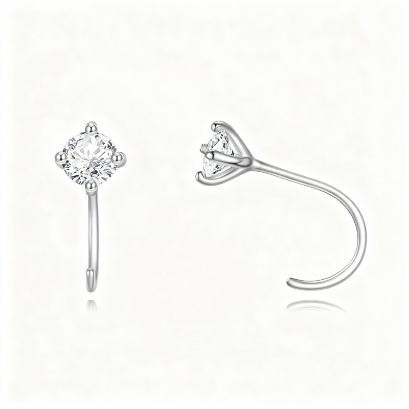 Pendientes de aro redondos de oro blanco de 10 quilates con moissanita de talla redonda-16