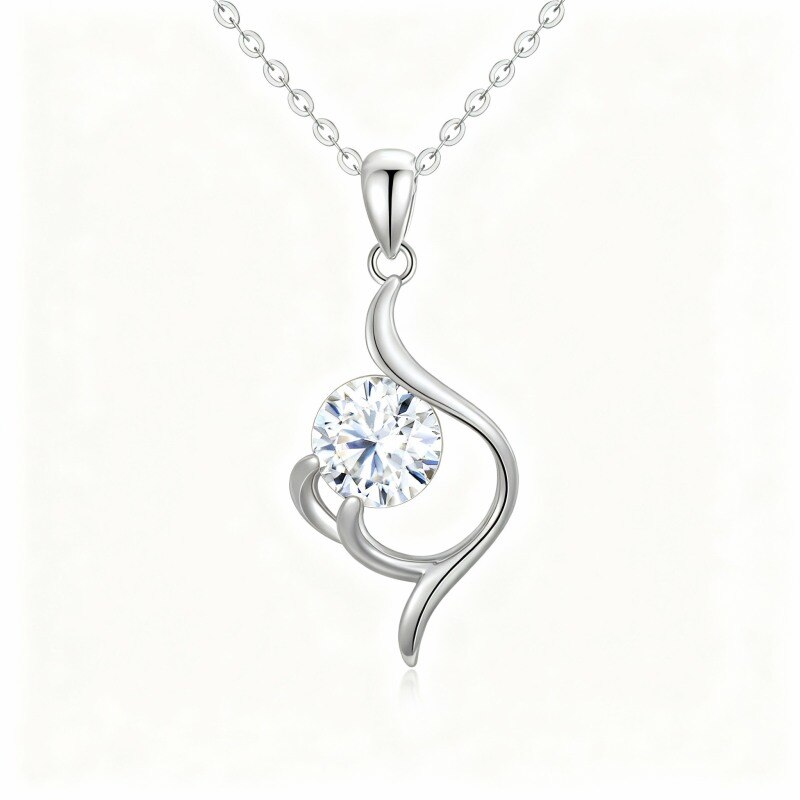 10K White Gold Round Cut Moissanite Round Pendant Necklace-1