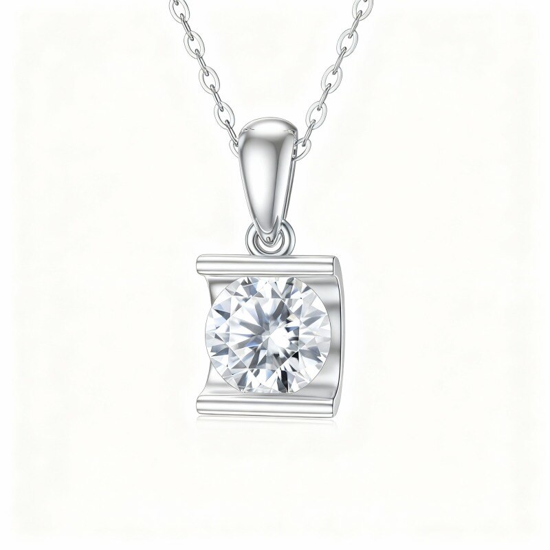 14K White Gold Round Cut Moissanite Round Pendant Necklace-1
