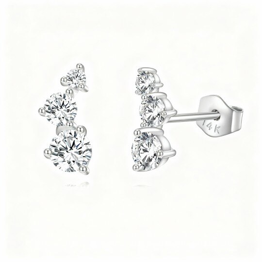 10K White Gold Round Cut Moissanite Round Stud Earrings