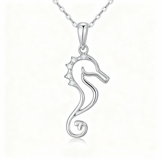 9K White Gold Round Cut Moissanite Seahorse Pendant Necklace