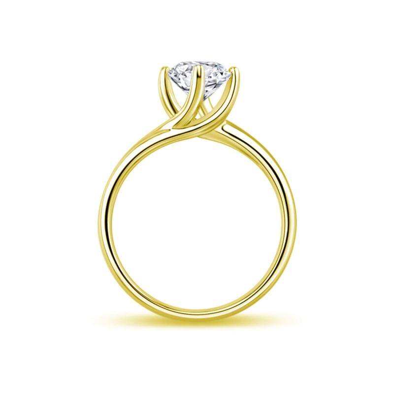 Anillo de compromiso solitario de moissanita de talla redonda en oro rosa de 10 quilates-3