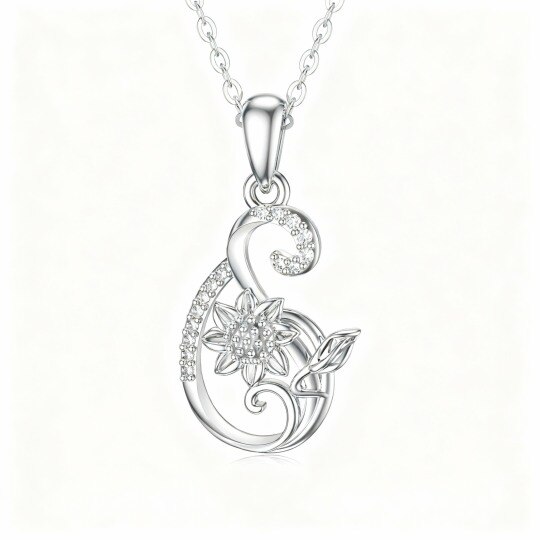10K White Gold Round Cut Moissanite Sunflower Pendant Necklace