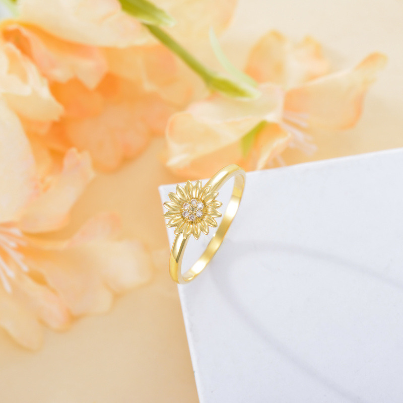 Bague tournesol en or rose 14 carats avec moissanite taille ronde-4