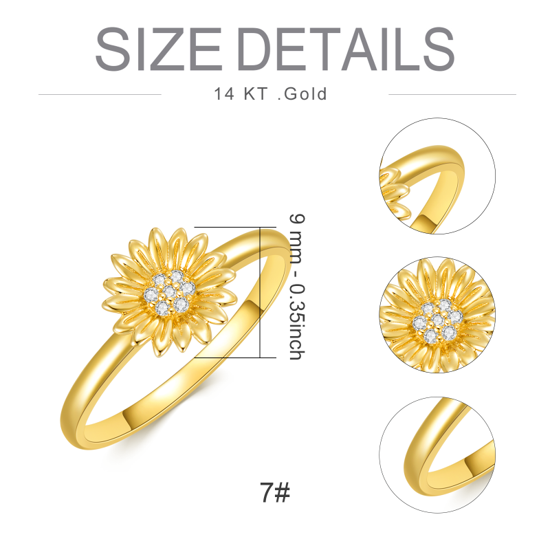 Bague tournesol en or rose 14 carats avec moissanite taille ronde-5