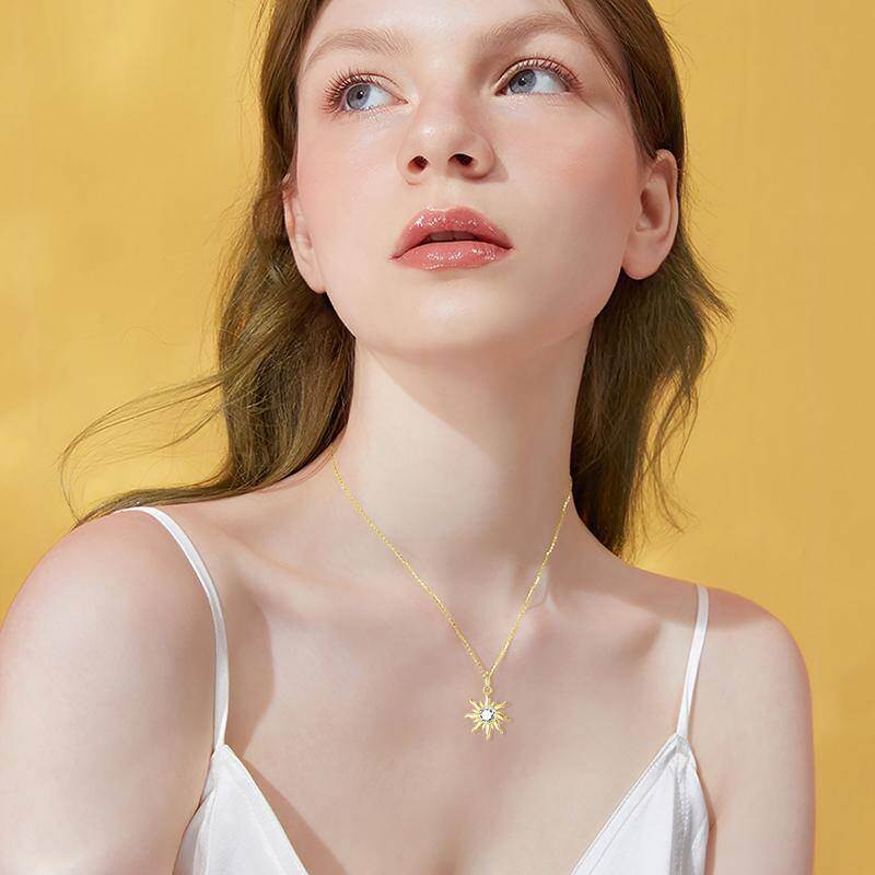 10K Gold Circular Shaped Moissanite Sun Pendant Necklace-2