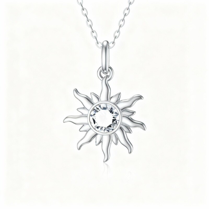 9K White Gold Round Cut Moissanite Sun Pendant Necklace-10