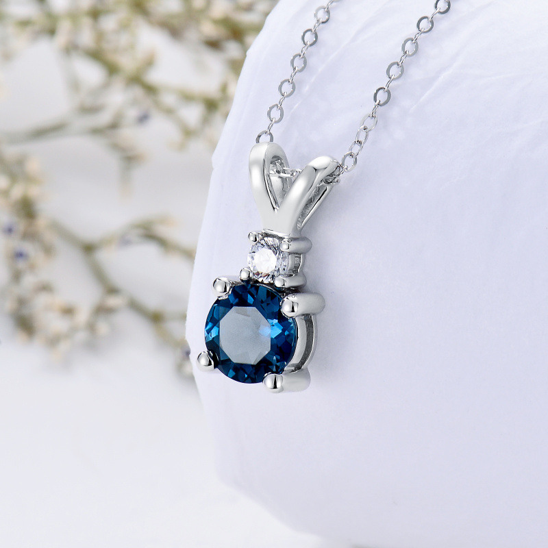 Collier pendentif rond en or blanc 10 carats avec moissanite et topaze pour femme-3