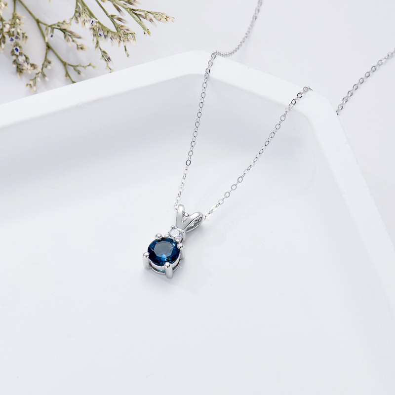 Collier pendentif rond en or blanc 10 carats avec moissanite et topaze pour femme-4