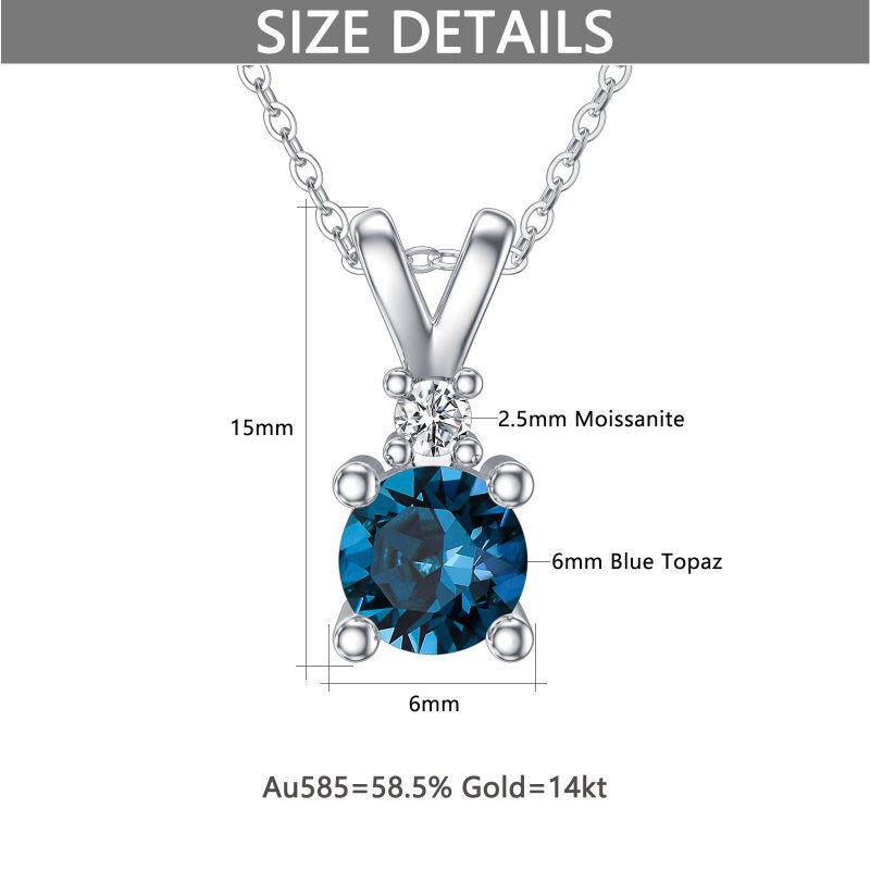 Collier pendentif rond en or blanc 10 carats avec moissanite et topaze pour femme-5