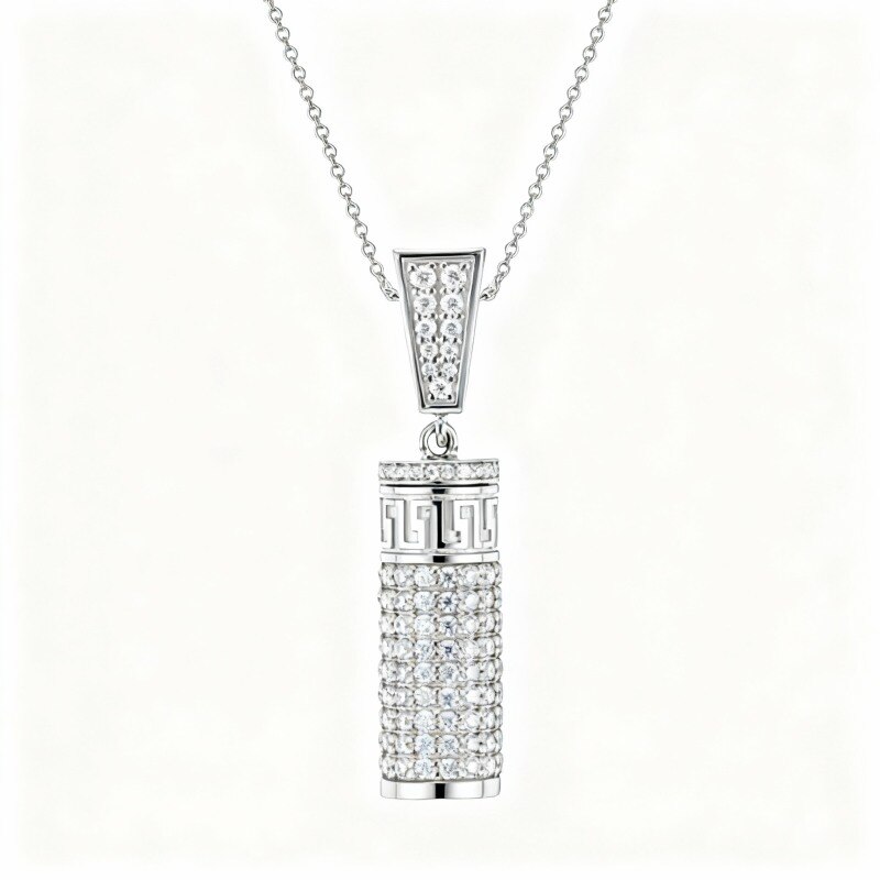 Collier urne funéraire en or blanc 10 carats avec moissanite taille ronde-5