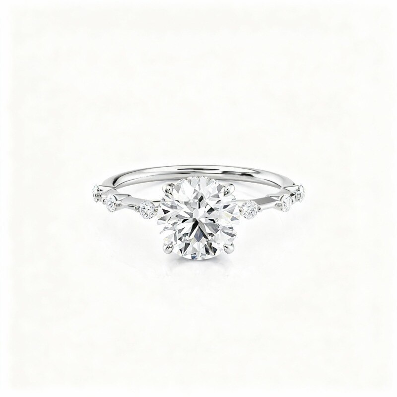 Alliance en or blanc 14 carats avec moissanite taille ronde-1