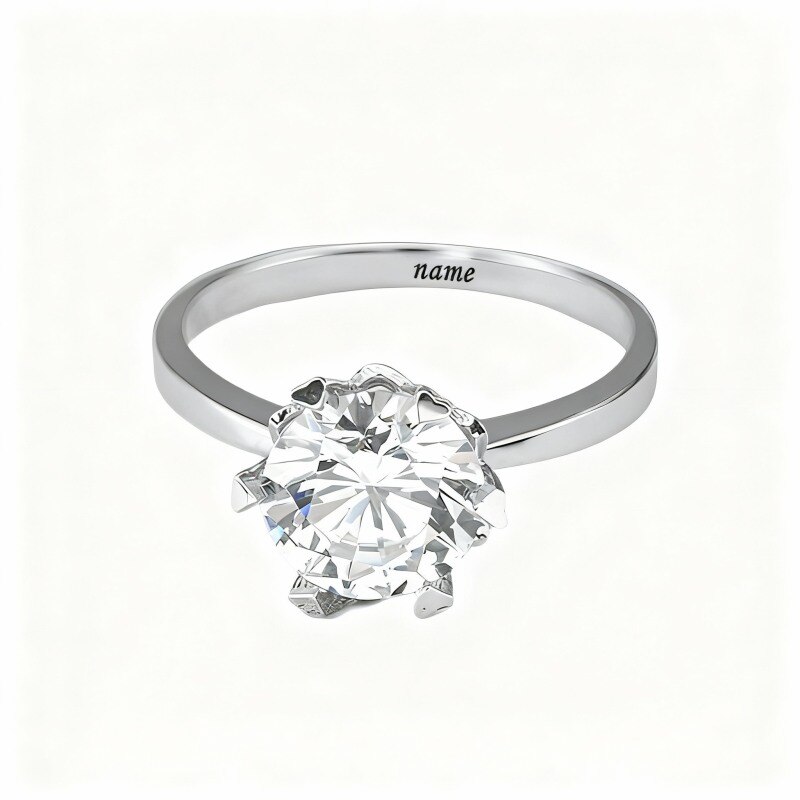 10K White Gold Round Cut Moissanite Wedding Ring-16