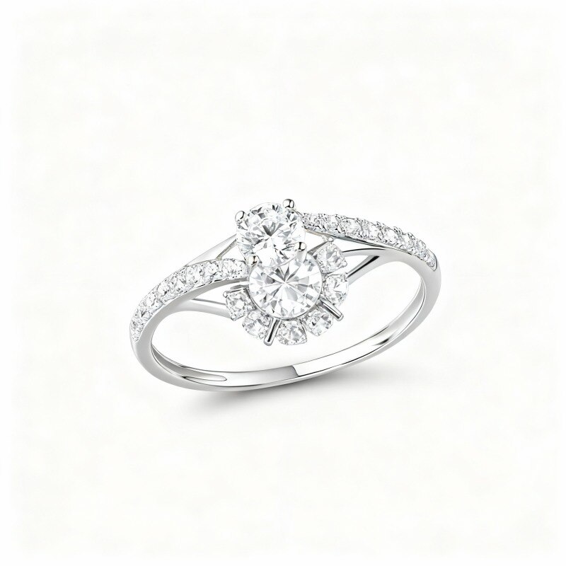 Alliance en or blanc 10 carats avec moissanite taille ronde-20