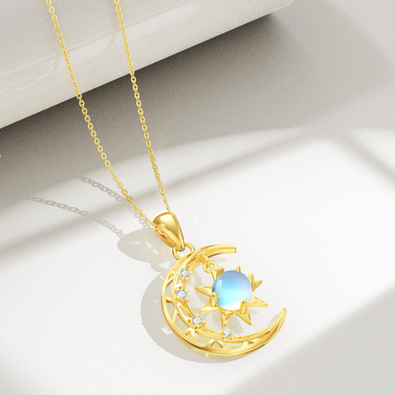 Collar con colgante de luna y sol con piedra lunar de corte redondo en oro blanco de 10 quilates-4