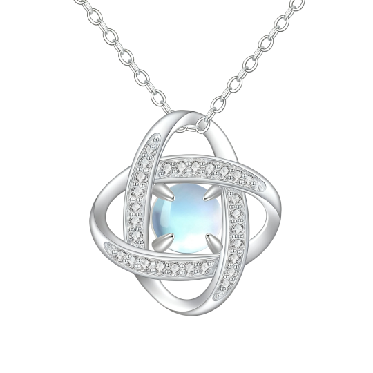 10K White Gold Round Cut Moonstone Pendant Necklace