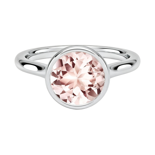 Anillo de compromiso de oro blanco de 10 quilates con morganita de talla redonda