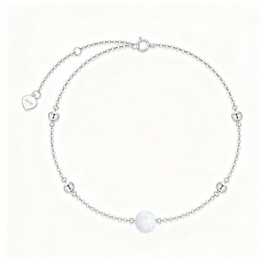 10K White Gold Round Cut Opal Bead Charm Bracelet
