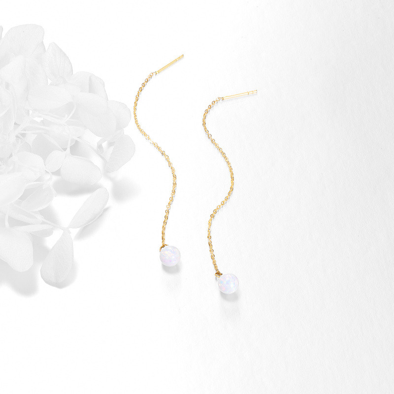 Boucles d'oreilles pendantes en or 14 carats et opale de forme circulaire-3