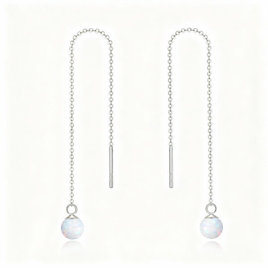 10K White Gold Round Cut Opal Drop Earrings