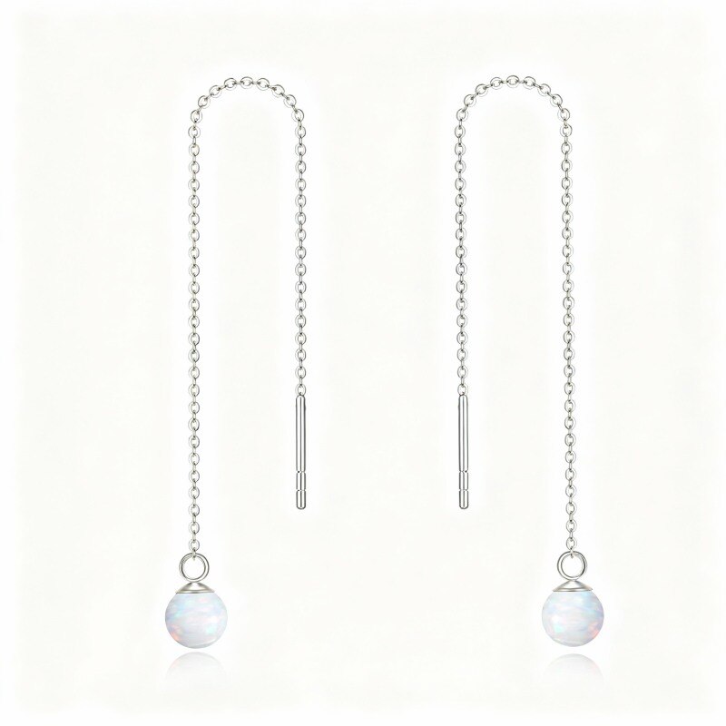 10K White Gold Round Cut Opal Drop Earrings-1
