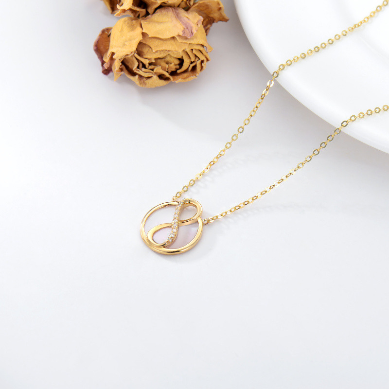 18K Rose Gold Round Cut Opal Infinity Symbol Pendant Necklace-3