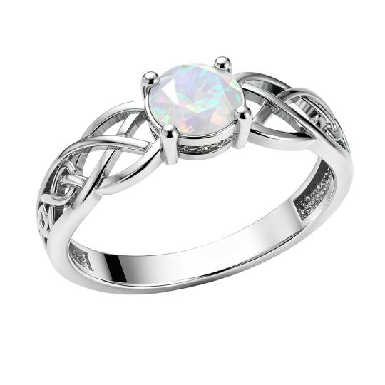 10K White Gold Round Cut Opal Ring