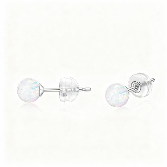 10K White Gold Round Cut Opal Round Stud Earrings