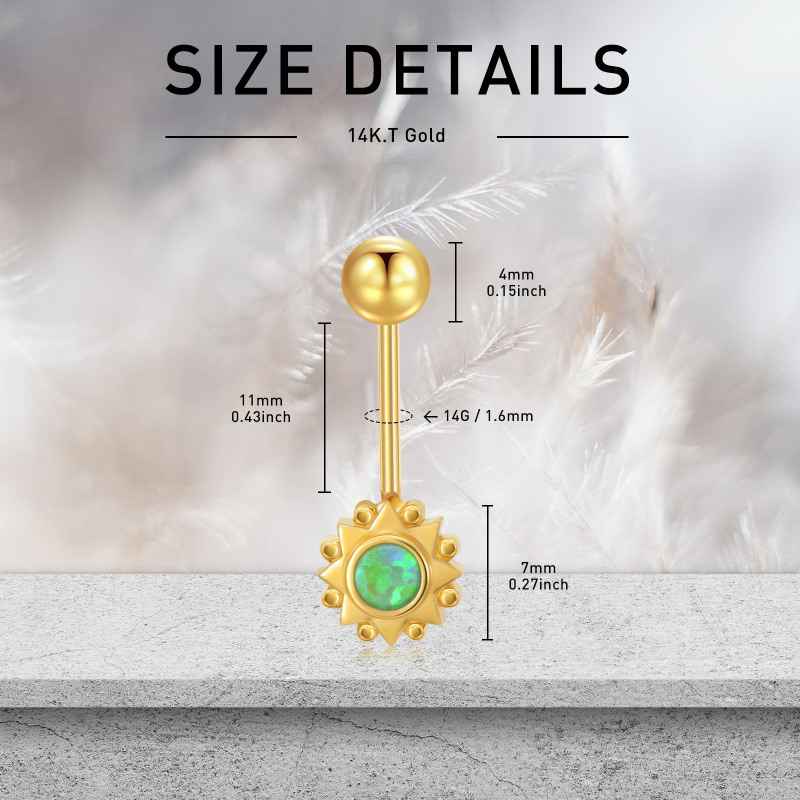 Bauchnabelpiercing aus 10-karätigem Gold mit grünem Opal und Sonnenopal für Damen-6
