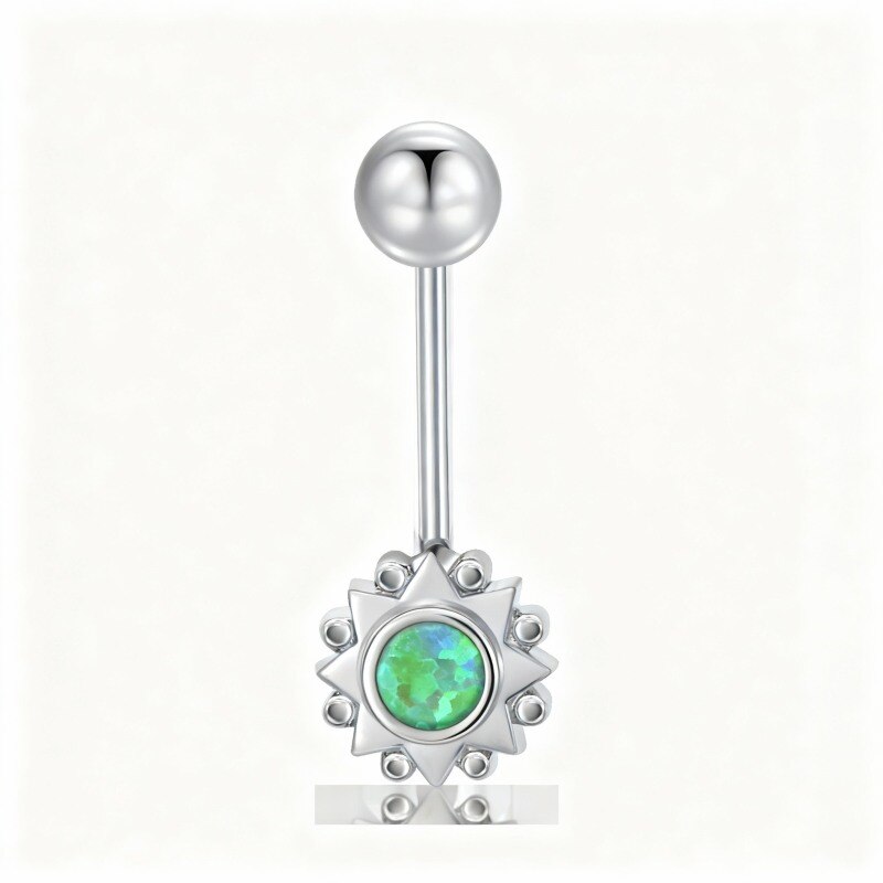 Piercing para el ombligo con forma de sol y ópalo de talla redonda en oro blanco de 10 quilates-13
