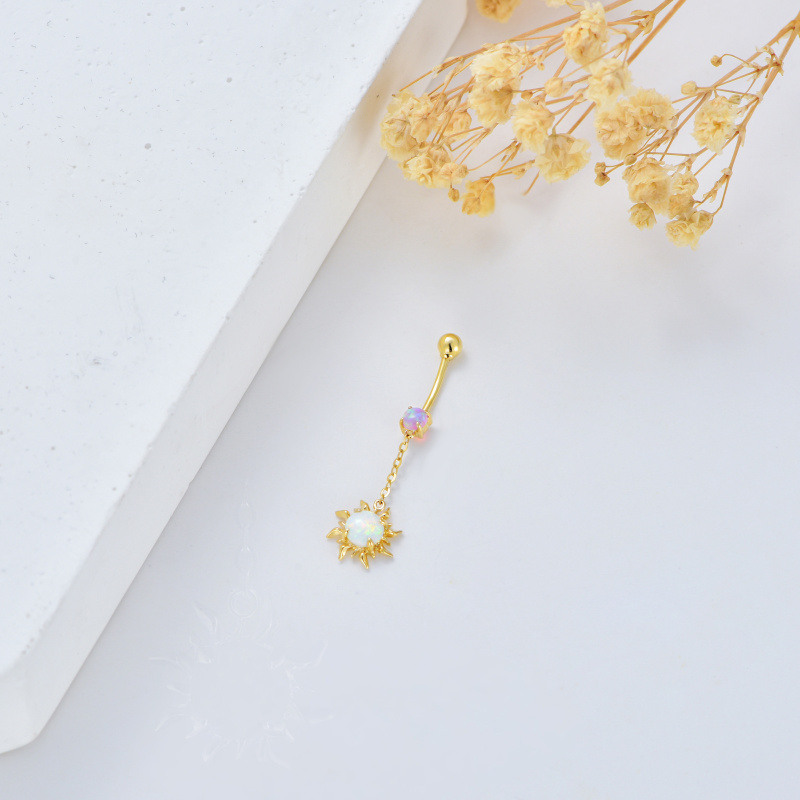 Anneau de nombril en or 10 carats avec opale soleil circulaire-3