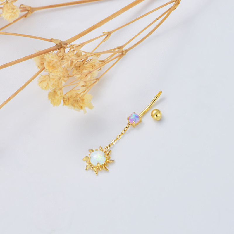 Anneau de nombril en or 10 carats avec opale soleil circulaire-4