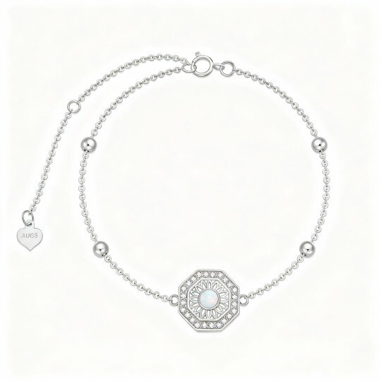 10K White Gold Round Cut Opal Sunflower Charm Bracelet