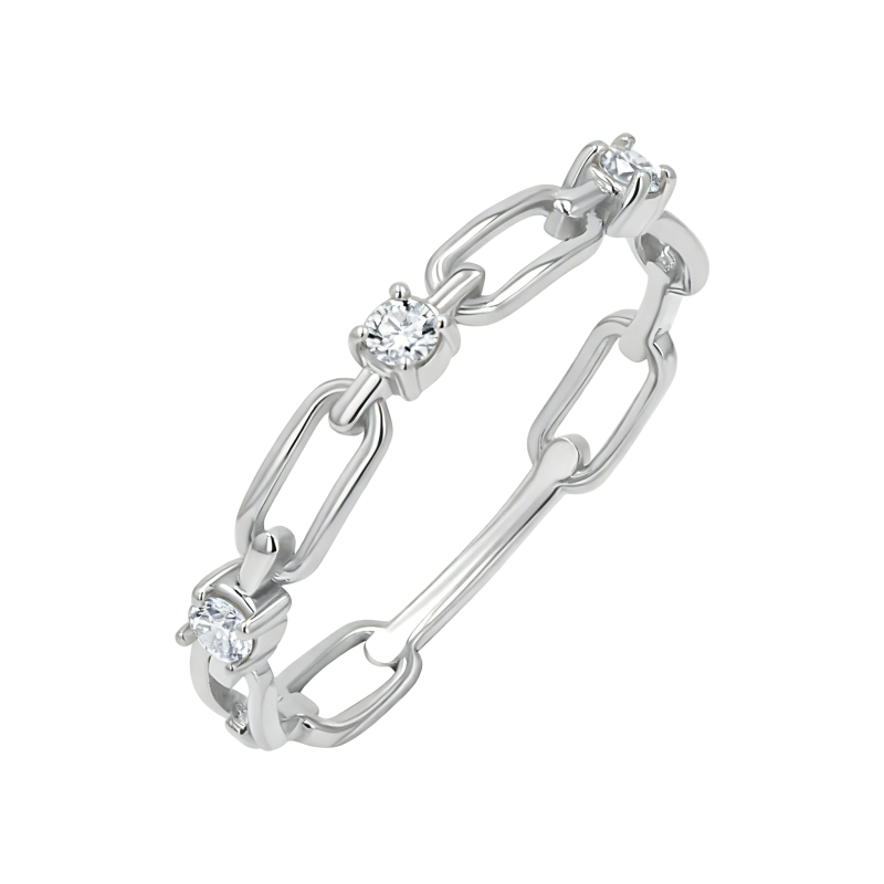10K White Gold Round Cut Paper Clip Chain Ring-3