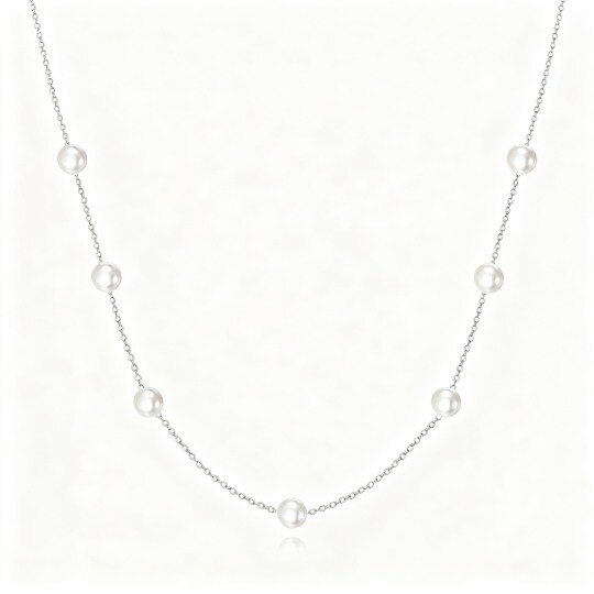 Collier à perles rondes en or blanc 10 carats