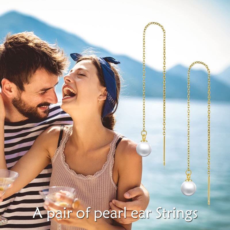Pendientes colgantes circulares de perlas en oro amarillo de 14 quilates-5