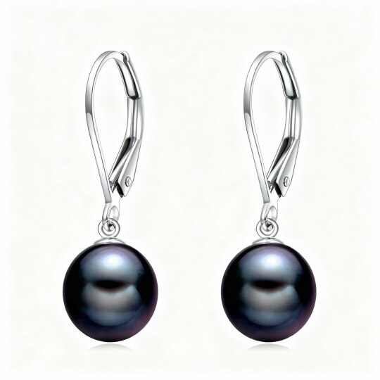 10K White Gold Round Cut Pearl Bead Lever-back Earrings