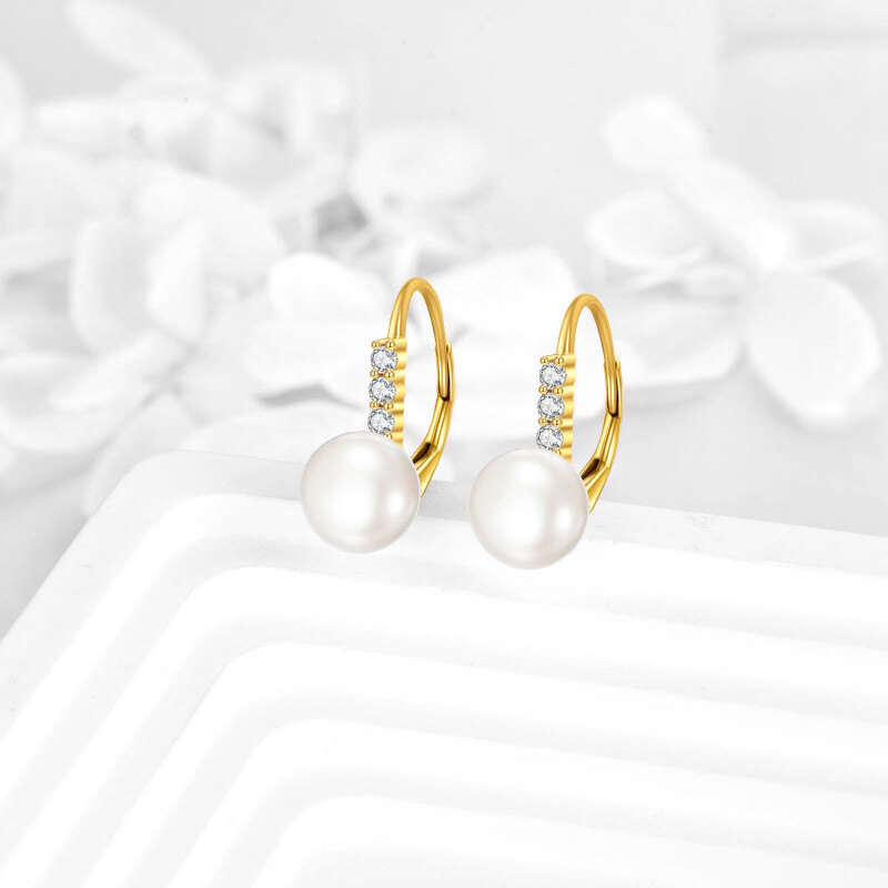 10K Yellow Gold Circular Pearl Bead Lever-back Earrings-3