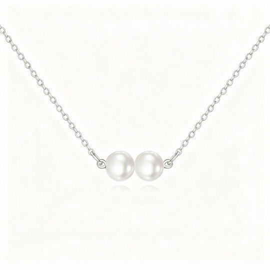 10K White Gold Round Cut Pearl Bead Pendant Necklace