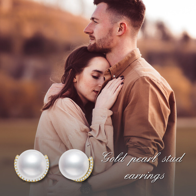 Boucles d'oreilles puces en or jaune 18 carats avec perles rondes-6