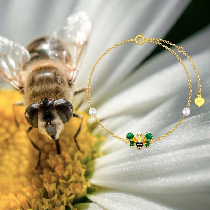 Tobillera de oro de 18 quilates con perlas circulares y abejas de una sola capa-3