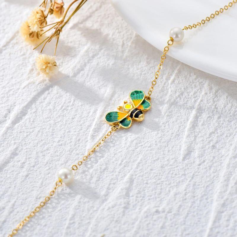 Tobillera de oro de 18 quilates con perlas circulares y abejas de una sola capa-4