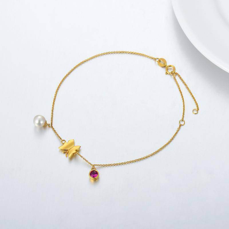 Pulsera con dije de mariposa de perla en forma circular de oro de 9 quilates-3