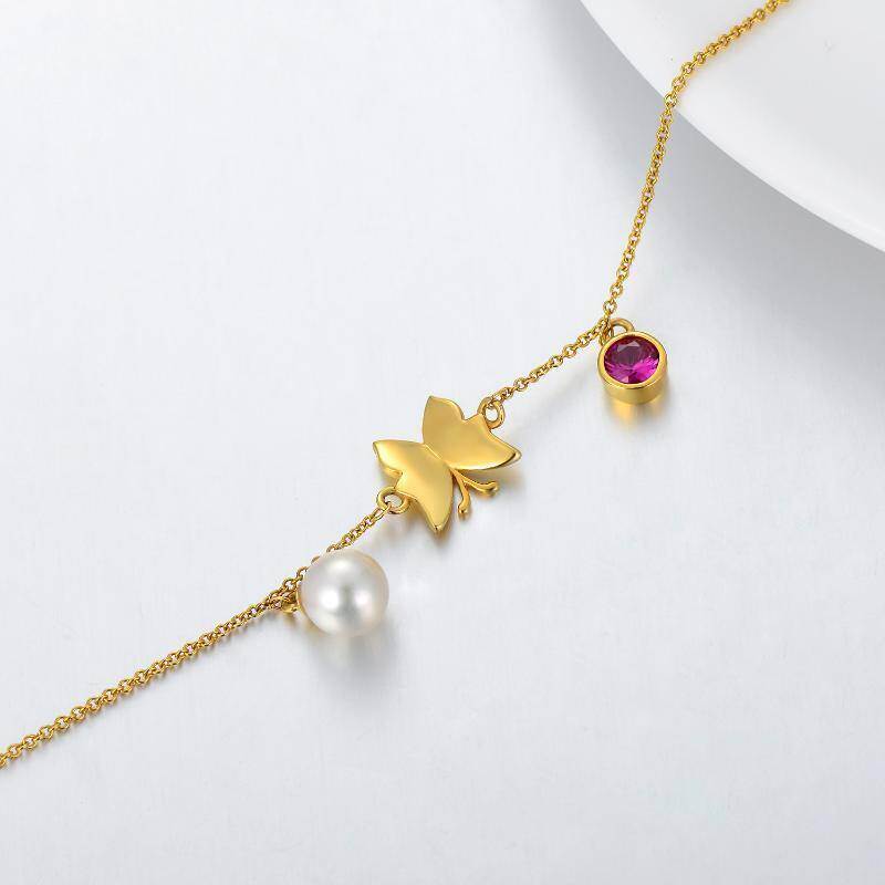 Pulsera con dije de mariposa de perla en forma circular de oro de 9 quilates-4