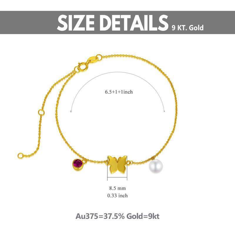 Pulsera con dije de mariposa de perla en forma circular de oro de 9 quilates-5