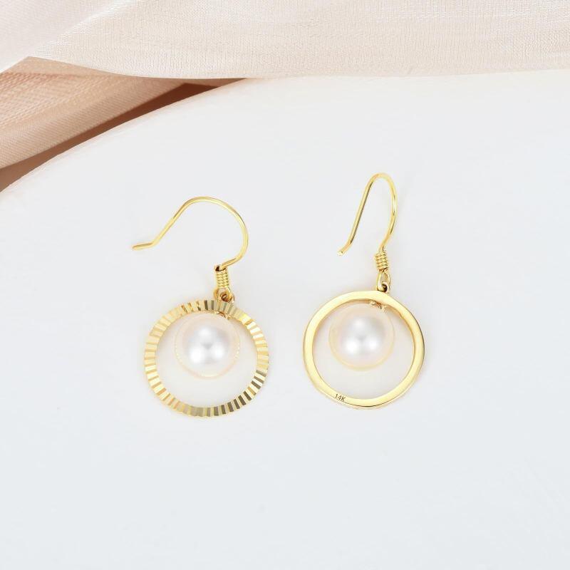 Pendientes colgantes circulares de perlas en oro de 10 quilates-4