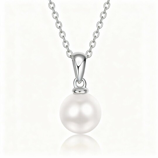 Collar con colgante de pareja y madre en oro blanco de 10 quilates con perlas de talla redonda